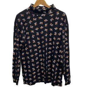 VINTAGE Womens 80s Mickey Mouse Disney Novelty Cotton Black Turtleneck Sz L